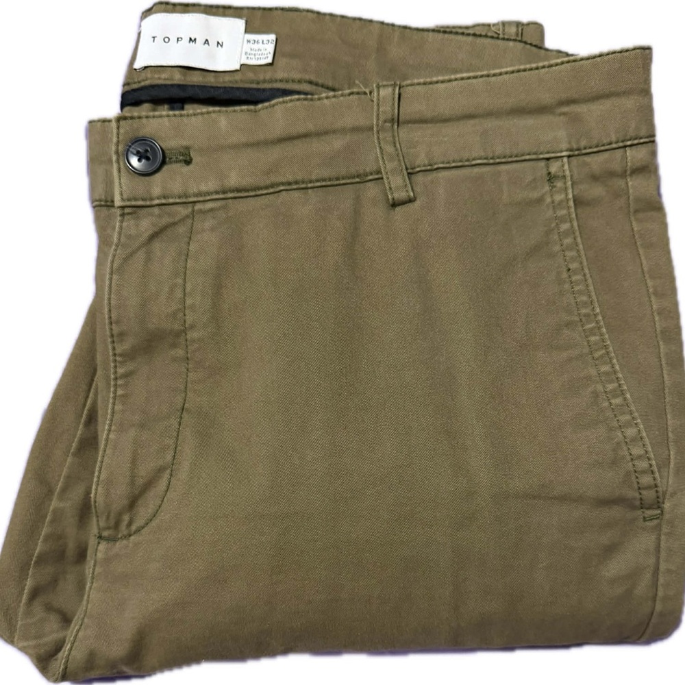 EUC Topman green khaki pants, 36x32, 97% Cotton, 
3% Elastane